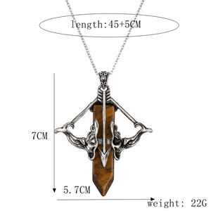 Retro arrow necklace with tiger eye stone and dimensions 45+5cm chain 7cm pendant