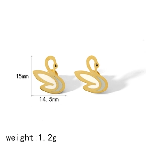 Élégantes boucles d'oreilles cygne en émail coloré en acier inoxydable doré pour femme