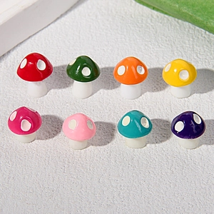 Set of eight colorful 10mm resin miniature mushrooms for DIY micro landscape decor