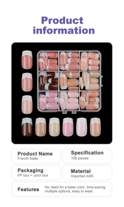 Detail view of 108pcs French nail tip set specifications and durable ABS material table