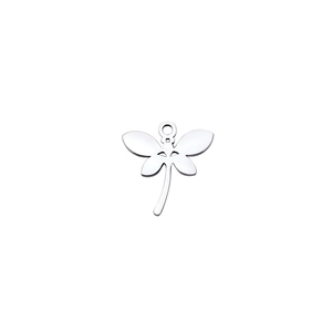 Polished silver dragonfly pendant in stainless steel with a top hanging loop