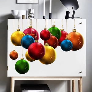 Waterproof PVC Christmas ball stickers with water drop details on a white cabinet