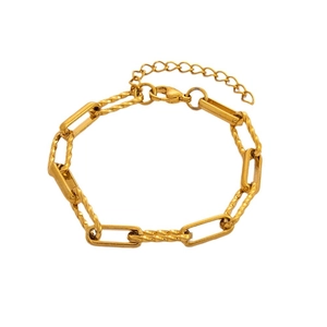 Adjustable 18K gold plated stainless steel bracelet with square and spiral hollow chain links