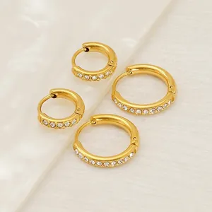 18K Gold Plated Stainless Steel Hoop Earrings For Women Luxury Zirconia Inlaid Geometric Huggie Earrings Tarnish Free Jewelry