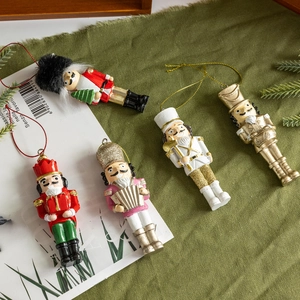 Set of 5 festive resin nutcracker soldier hanging ornaments for Christmas tree decor