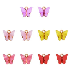 Colorful acrylic butterfly pendants with gold metal frames for DIY jewelry making