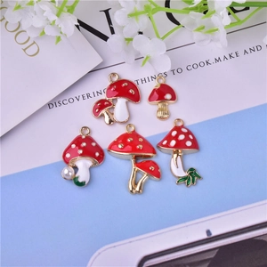 Five styles of cute red and white mushroom charms with gold alloy for DIY jewelry making