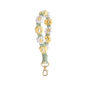 Handmade woven daisy flower lanyard with yellow petals and golden lobster clasp