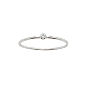 Minimalist stainless steel ring with a round zircon stone on white background