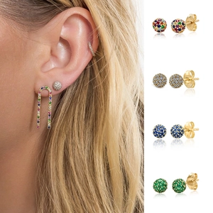 Trendy Copper Gold Plated Sphere Stud Earrings For Women Pave Zirconia Geometric Disco Ball Earrings Jewelry Gift