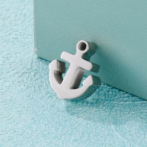 Polished silver stainless steel 3D anchor pendant with hole for DIY jewelry making