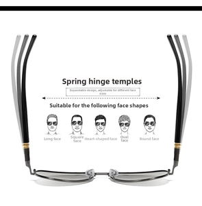 Polarized sunglasses with spring hinge temples and expandable design for various face shapes