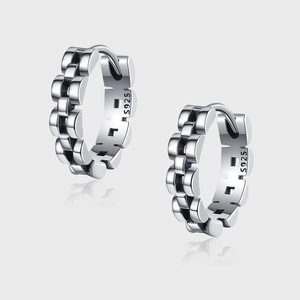 925 Sterling Silver Hoop Earrings Chain Link Texture Minimalist Retro Industrial Style Jewelry For Women