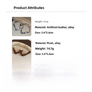 Detail specifications of leopard print and plush geometric earrings with size and weight info