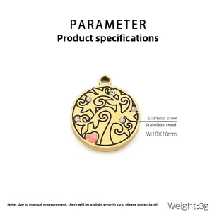 Detailed size and weight specs for the stainless steel gold tree of life pendant