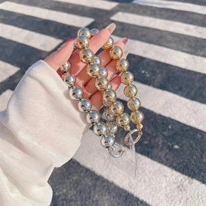 Chic gold and silver metallic bead wrist lanyards for cell phones with secure ring clasps