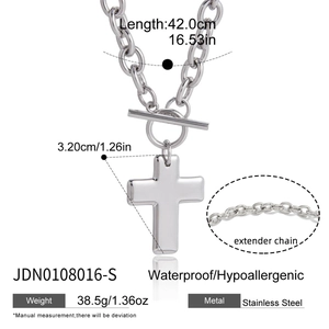 Detailed technical specifications for cross pendant necklace in 42cm length stainless steel