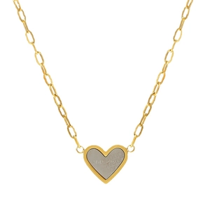 Minimalist 14K gold plated heart necklace with Never Forget engraved silver inlay