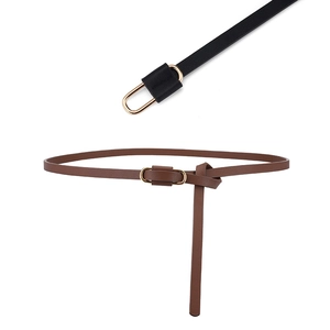 Fashionable slim PU leather waist belts in brown and black with golden D-shaped buckles