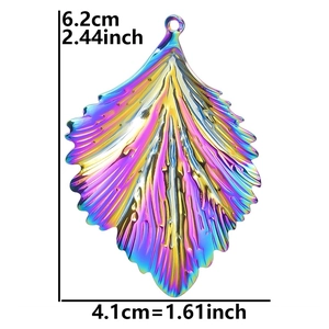 Macro view of rainbow plating leaf pendant showing 6.2cm length and width dimensions
