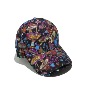 Psychedelic mushroom print baseball cap with colorful sun protection visor for women