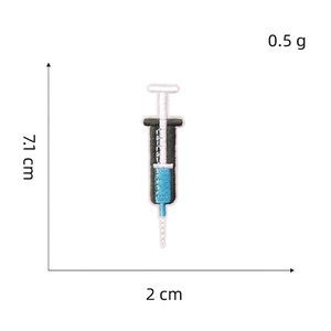 Embroidered syringe patch for medical staff uniforms with 7.1cm x 2cm size markings