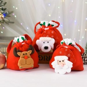 3D Christmas drawstring gift bags featuring Santa, Reindeer and Polar Bear plush characters