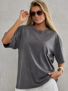 Oversized washed grey cotton T-shirt featuring vintage American style and drop shoulder cut