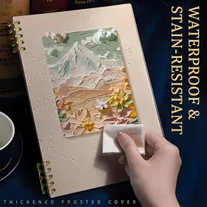 Waterproof frosted loose-leaf notebook with floral oil painting and gold metal rings