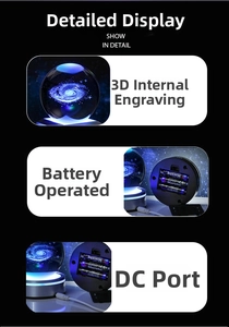 Macro detail of the 3D laser engraved galaxy crystal ball with dual battery and DC power base