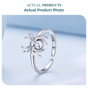Detailed close-up of S925 sterling silver spider open ring with realistic leg details