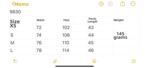 Size guide table showing waist and hip measurements for women's vest and shorts set