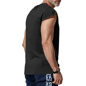 Side view of men's slim fit black sleeveless t-shirt highlighting muscular lines and texture