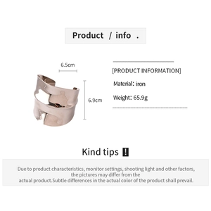 Detailed view of wide irregular silver iron cuff bracelet with dimensions and weight info