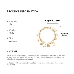 Detailed size specifications for gold sun and moon layered alloy pendant necklace