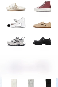Collage of mesh breathable crew socks paired with various trendy women shoes and sneakers