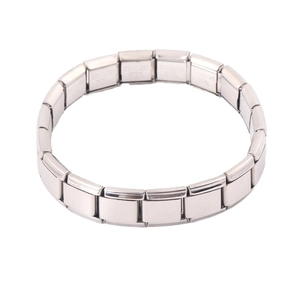 Polished modular stainless steel link bracelet in silver finish with inner stamp