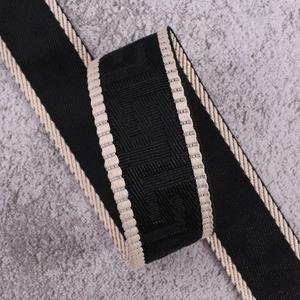 Ethnic style woven canvas shoulder strap with black and beige geometric pattern