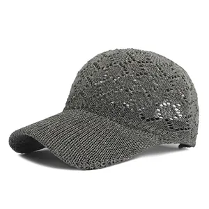 Breathable grey knit mesh baseball cap with curved brim for sun protection and outdoor leisure