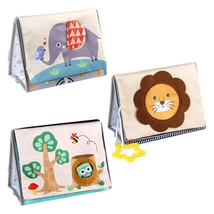 Three-piece baby animal cloth book set with 3D forest designs and star teething rings