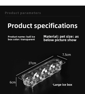 Macro detail of large 4-ball PET ice mold with diamond-cut spheres and size metrics