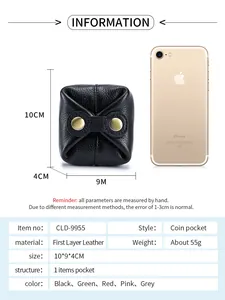Detailed dimensions of the genuine leather coin purse with size measurement annotations