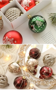 Detail of Christmas balls with glitter textures and reindeer patterns for holiday decor