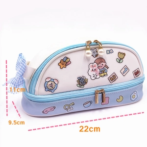 Trousse scolaire mignonne de grande capacité avec motifs cartoon et double fermeture