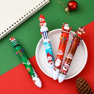 Cartoon 10-color Christmas ballpoint pen featuring Santa, reindeer and snowman designs