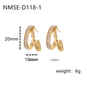 Pendientes de aro C en acero inoxidable chapado en oro de 18K con circonitas claras