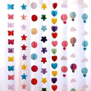 Colorful 3D paper garland hangings with stars hearts and butterflies for party decor