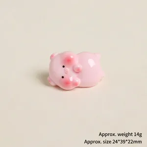 Detailed view of pink resin pig figurine with 24x39x22mm dimensions and 14g weight