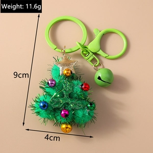 Green Christmas tree keychain with colorful bells and dimensions 9cm by 4cm weight 11.6g