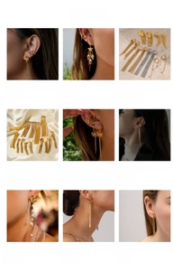 Collection of stainless steel tassel pearl earrings and necklaces in a 18k gold finish